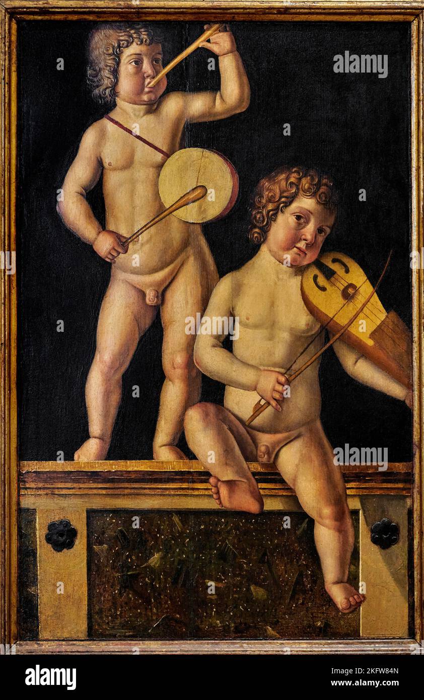 Putti musicanti  - olio  su tavola - FilCristoforo Caselli detto dei Temperelli  - 1510  - Parma, Italia, Galleria Nazionale Stock Photo