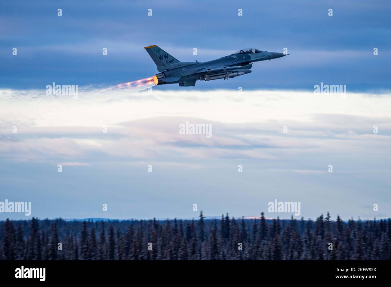 A lone U.S. Air Force F16 Fighting Falcon from the 14th Fighter