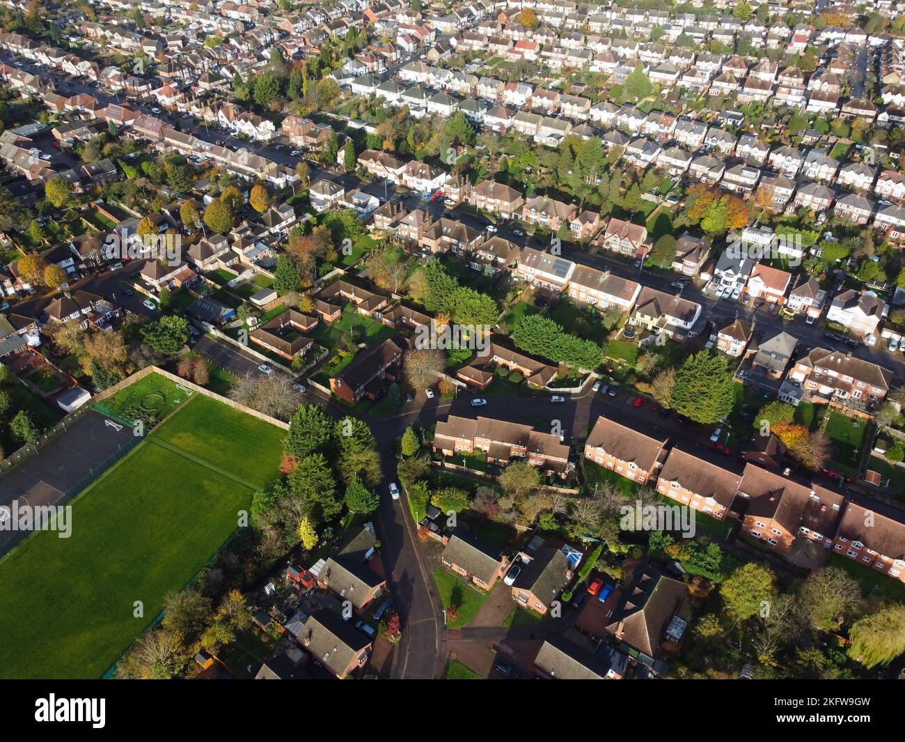 Aerial View of Northern City of England. Luton Leagrave Station. Drone