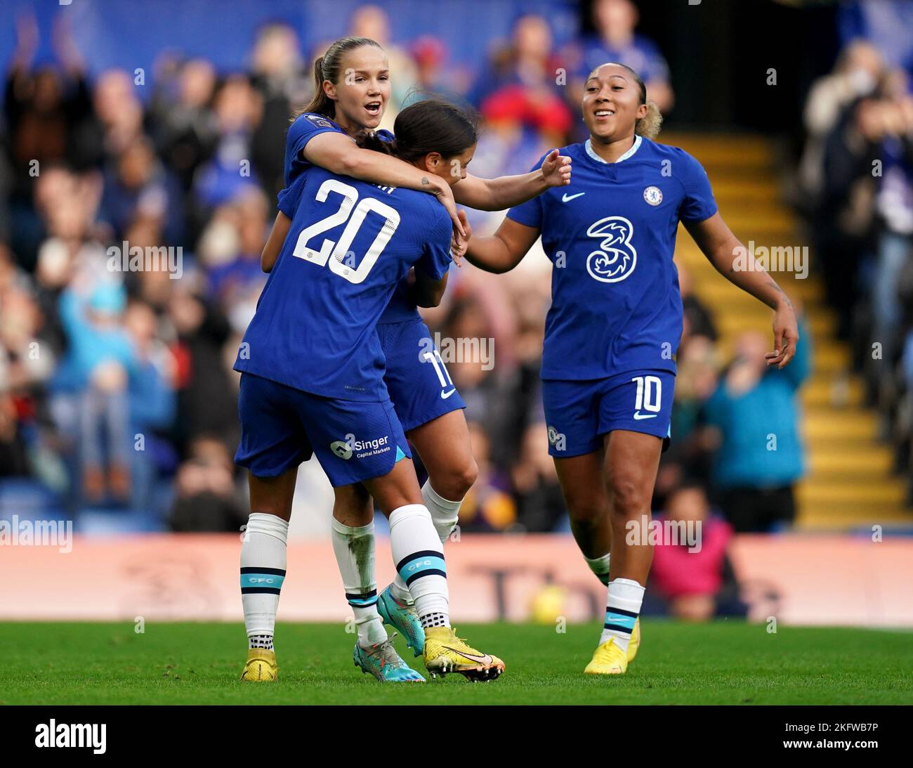 Chelsea’s Guro Reiten celebrates scoring her sides third goal from the