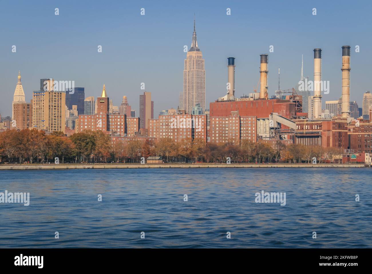 Manhattan skyline from hudson river, New York cityscape, United States Stock Photo