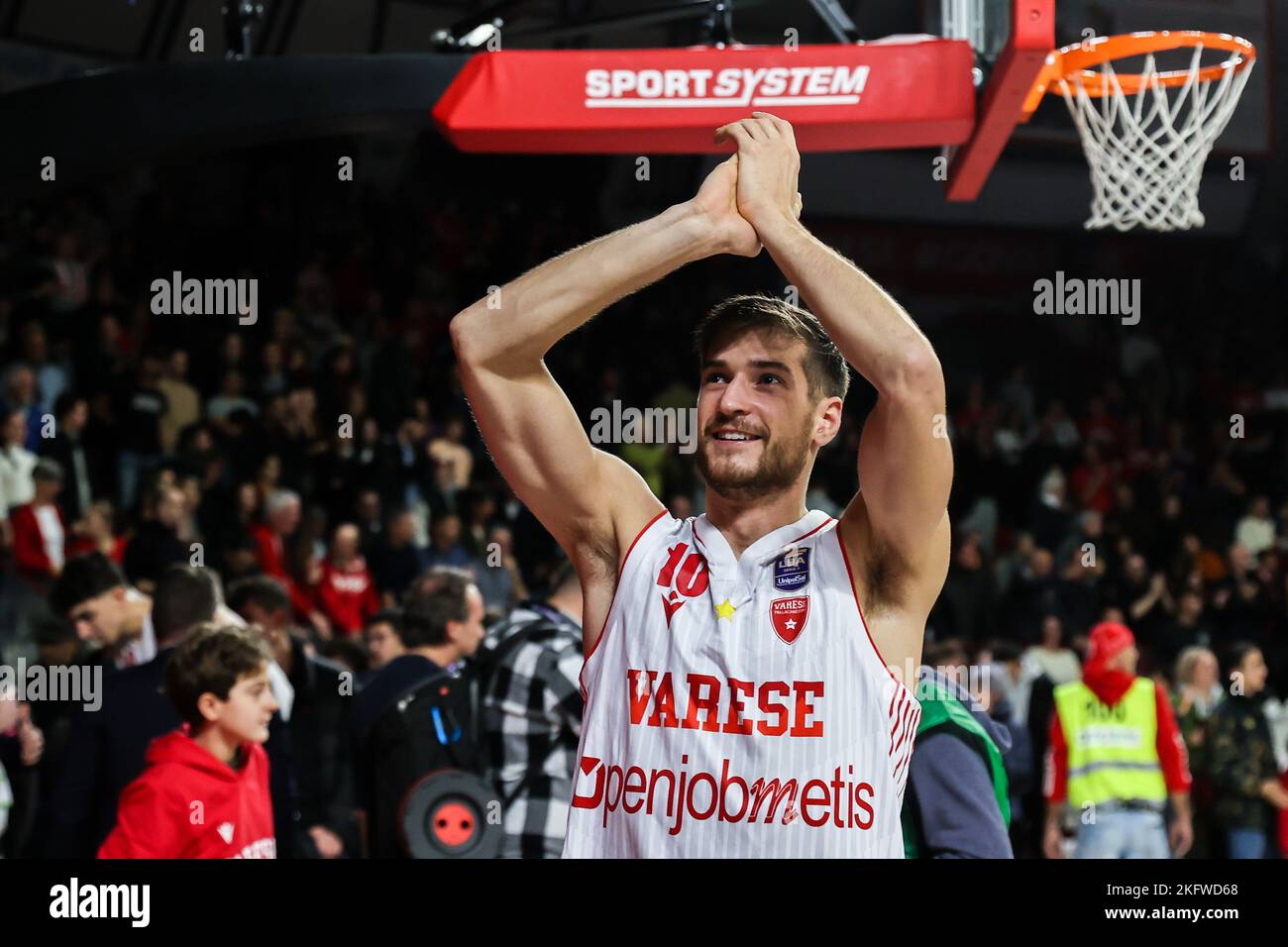 Giovanni De Nicolao 10 of Pallacanestro Varese OpenJobMetis celebrates