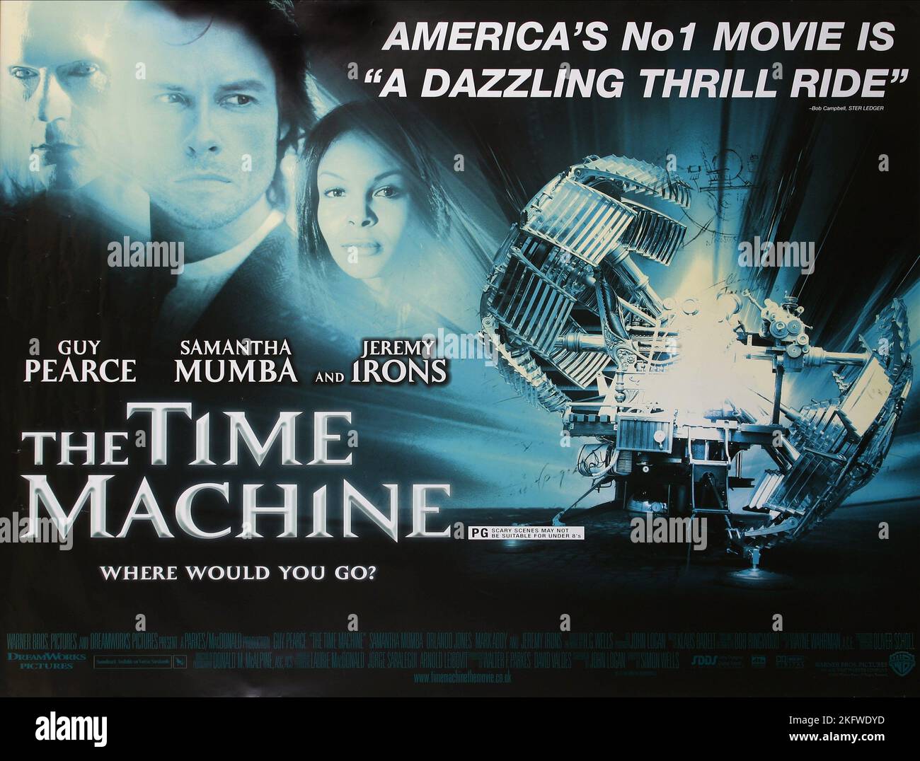 JEREMY IRONS, GUY PEARCE, SAMANTHA MUMBA POSTER, THE TIME MACHINE, 2002 Stock Photo