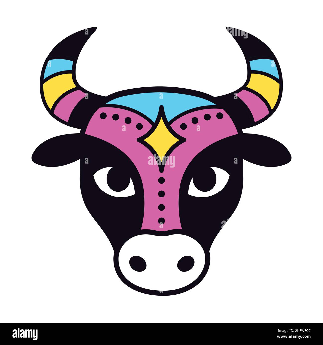 Bumba Meu Boi traditional Brazilian celebration. Ox face icon in simple cute cartoon style. Vector clip art illustration. Stock Vector