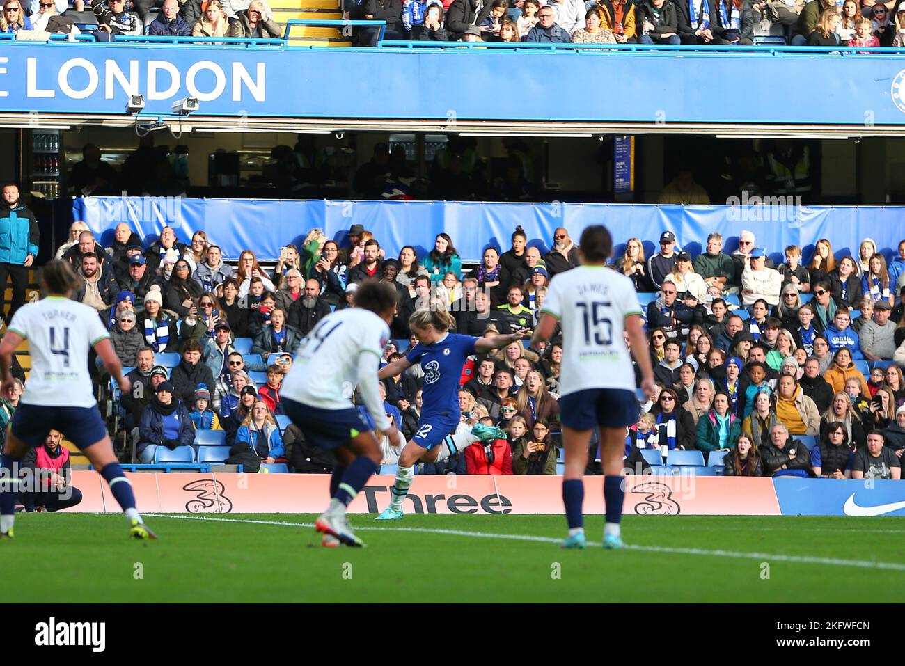 20th November 2022; Stamford Bridge, Chelsea, London, England: Womens Super League Football, Chelsea Women  versus Tottenham Hotspur Women; Erin Cuthbert of Chelsea scores in the 26th minute from long range for 2-0. Stock Photo