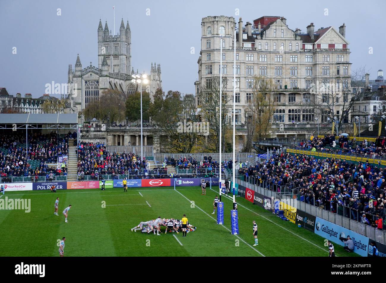 A general view of play as a scrum takes place on Barbarians’ 5m line during the friendly match at The Recreation Ground, Bath. Picture date: Sunday November 20, 2022. Stock Photo