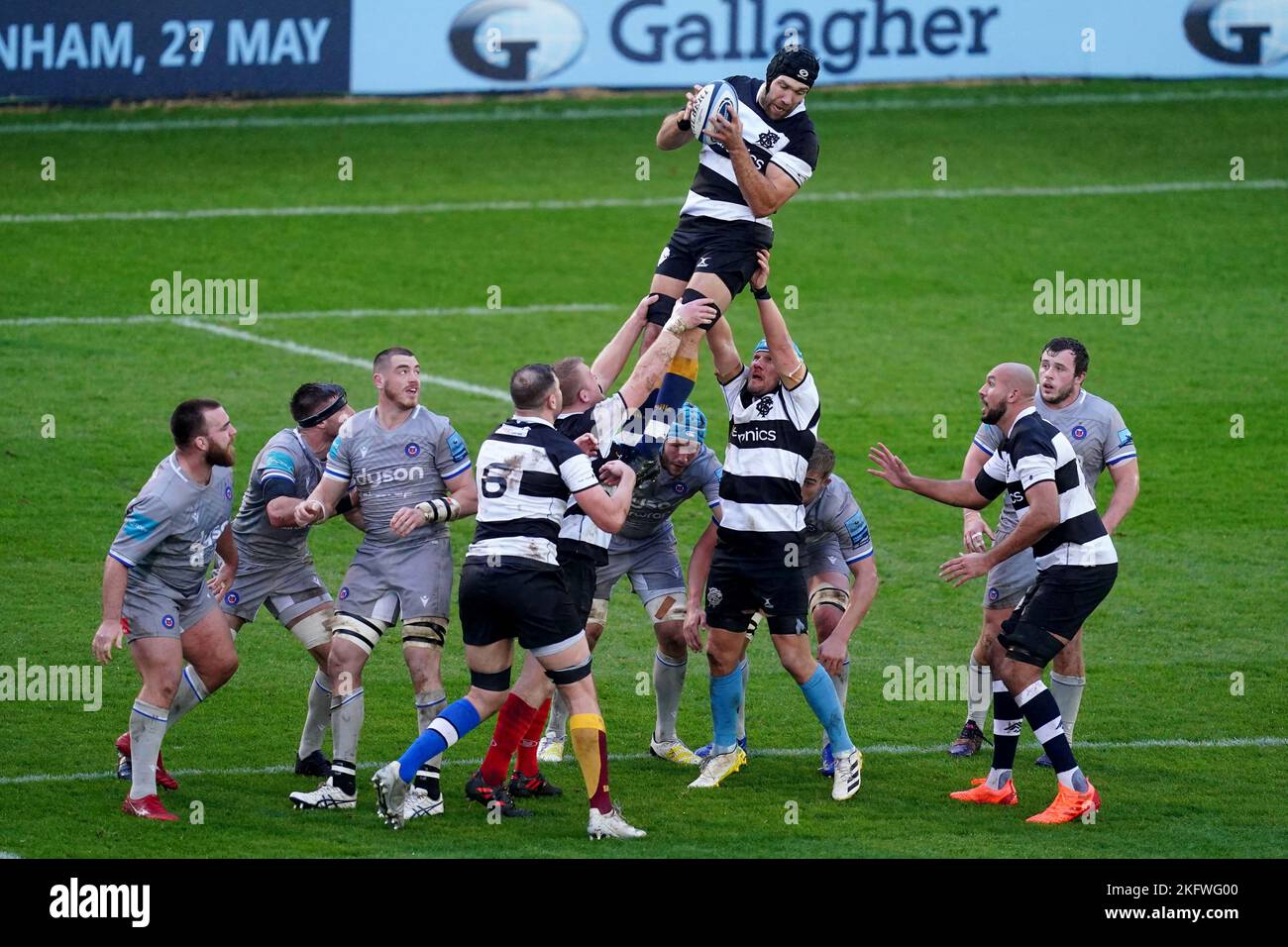 Barbarians’ Graham Kitchener wins the ball from a line-out during the friendly match at The Recreation Ground, Bath. Picture date: Sunday November 20, 2022. Stock Photo