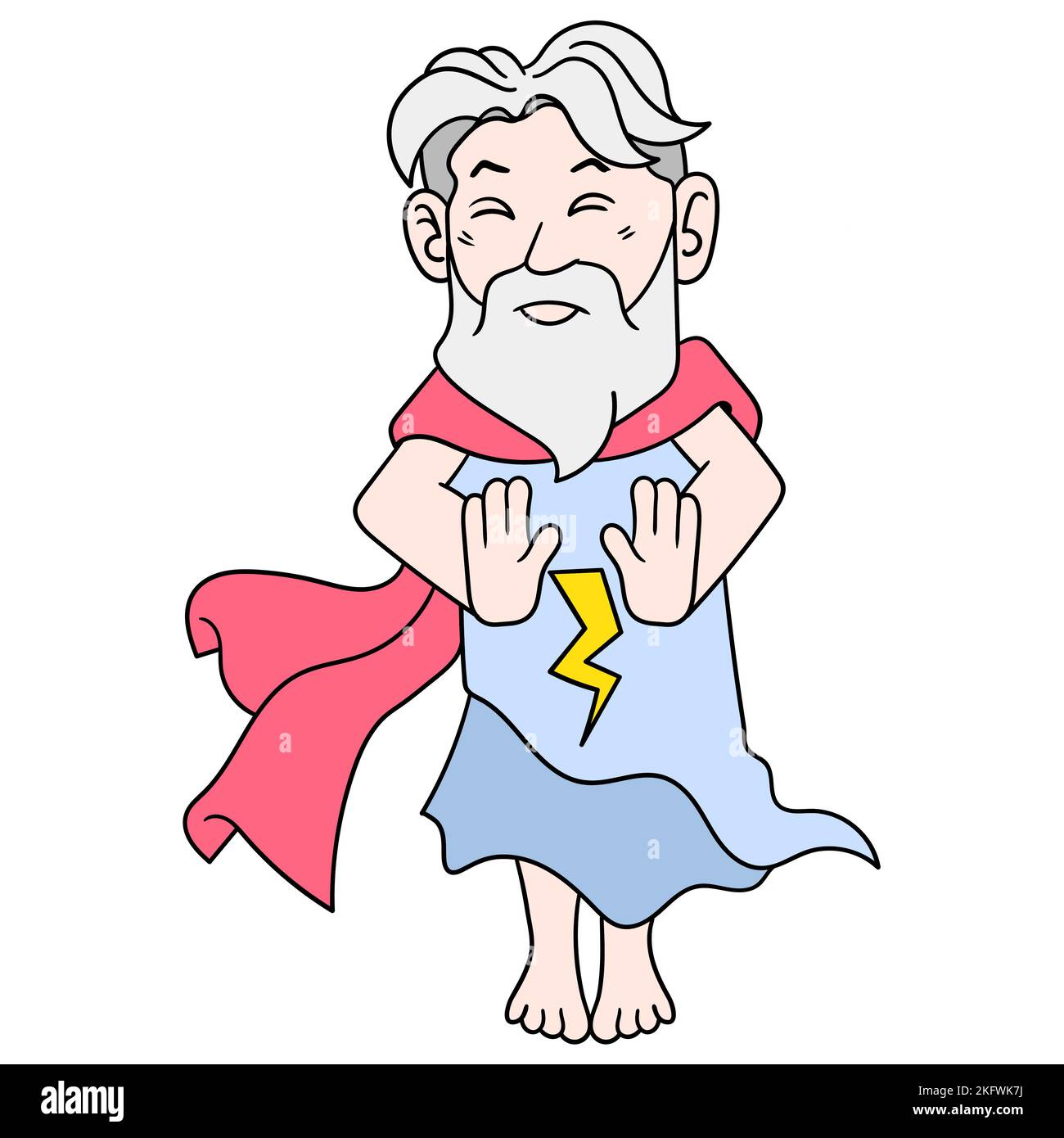 An editable cartoon vector of Zeus with a dress with a lightning symbol on a white background Stock Vector