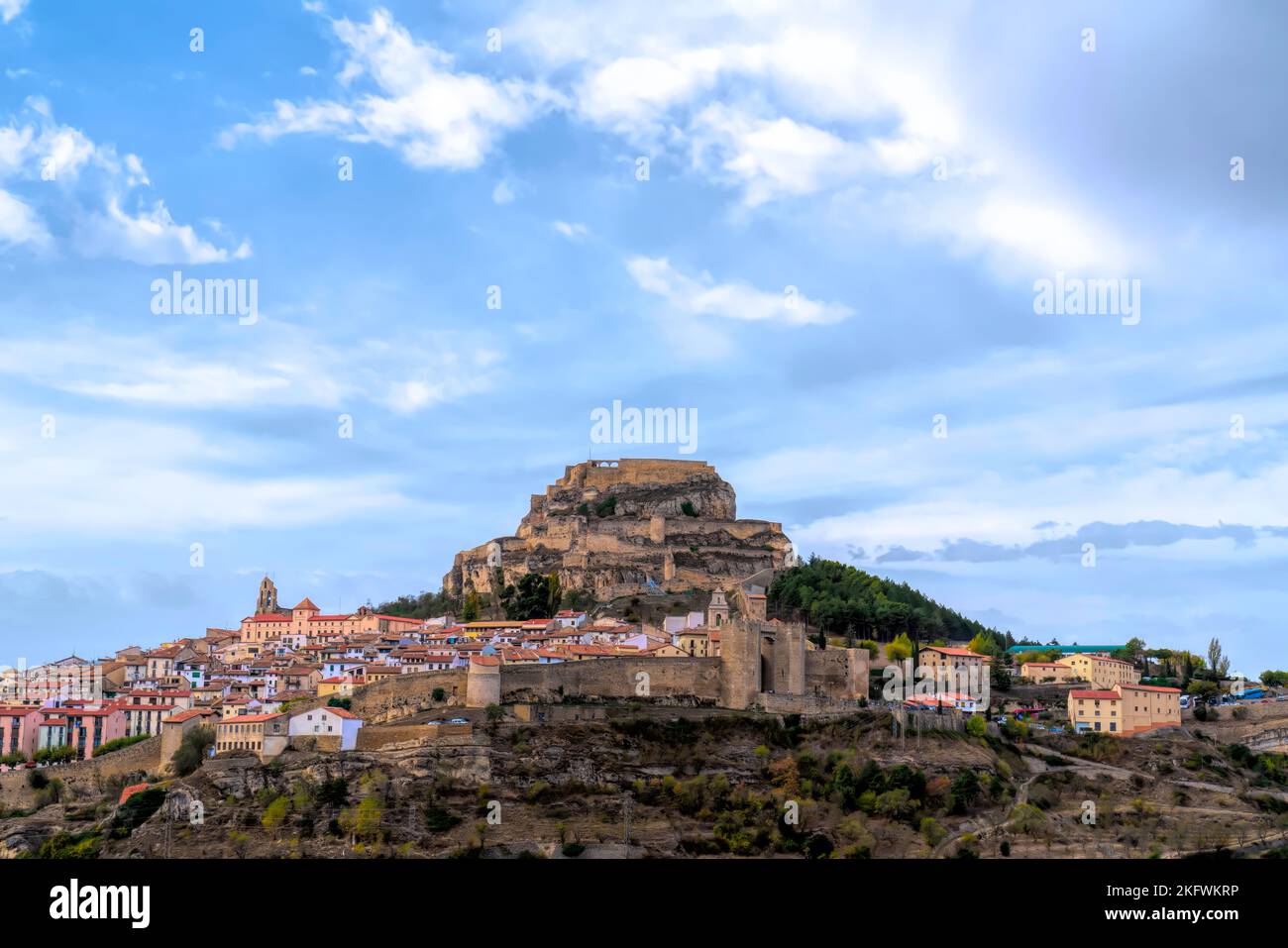 Morella castle on hilltop medieval building Castellon province Spain Stock Photo