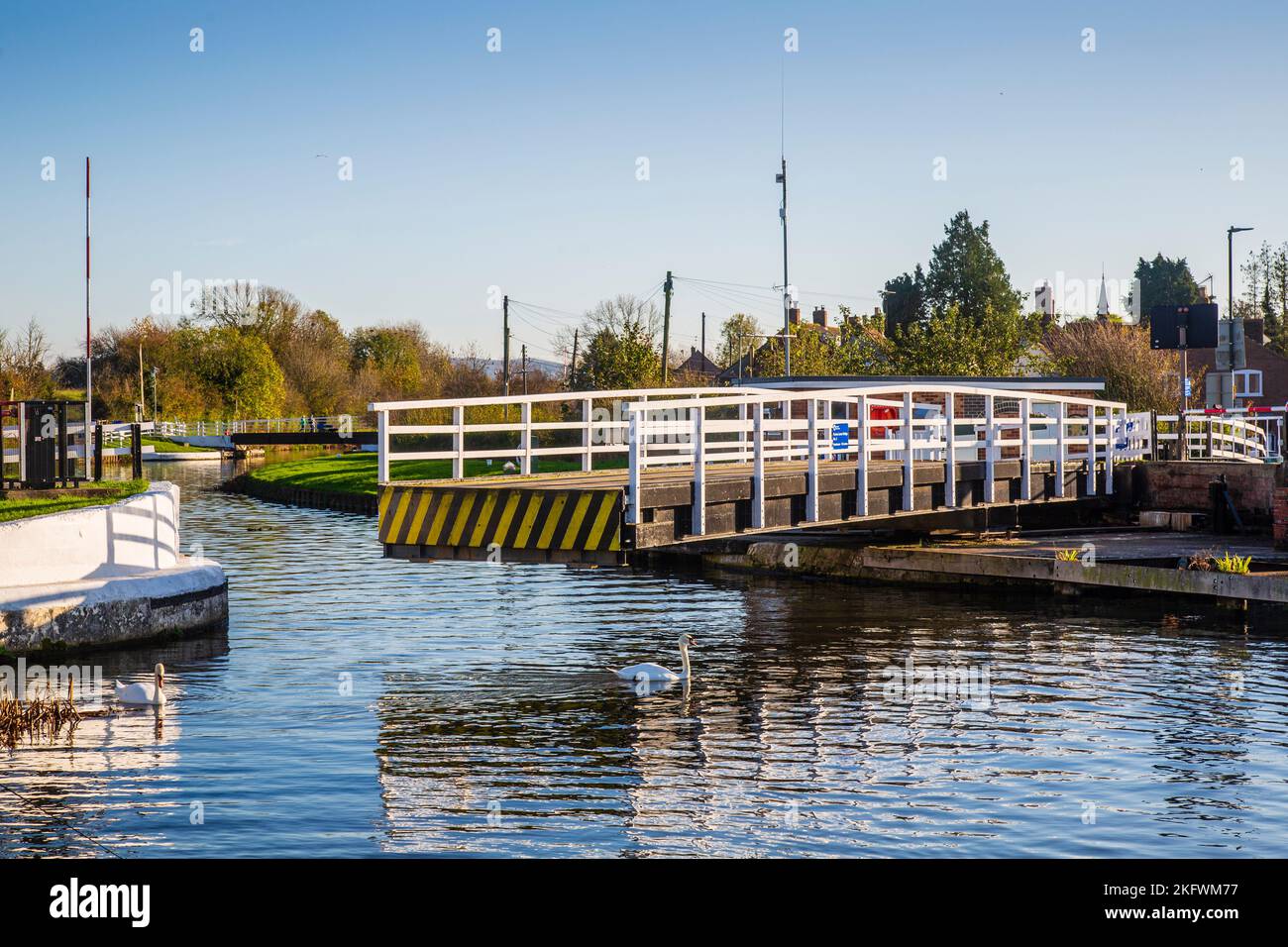 Swing Bridge on the Gloucester and Sharpness Canal, partially open. Stock Photo
