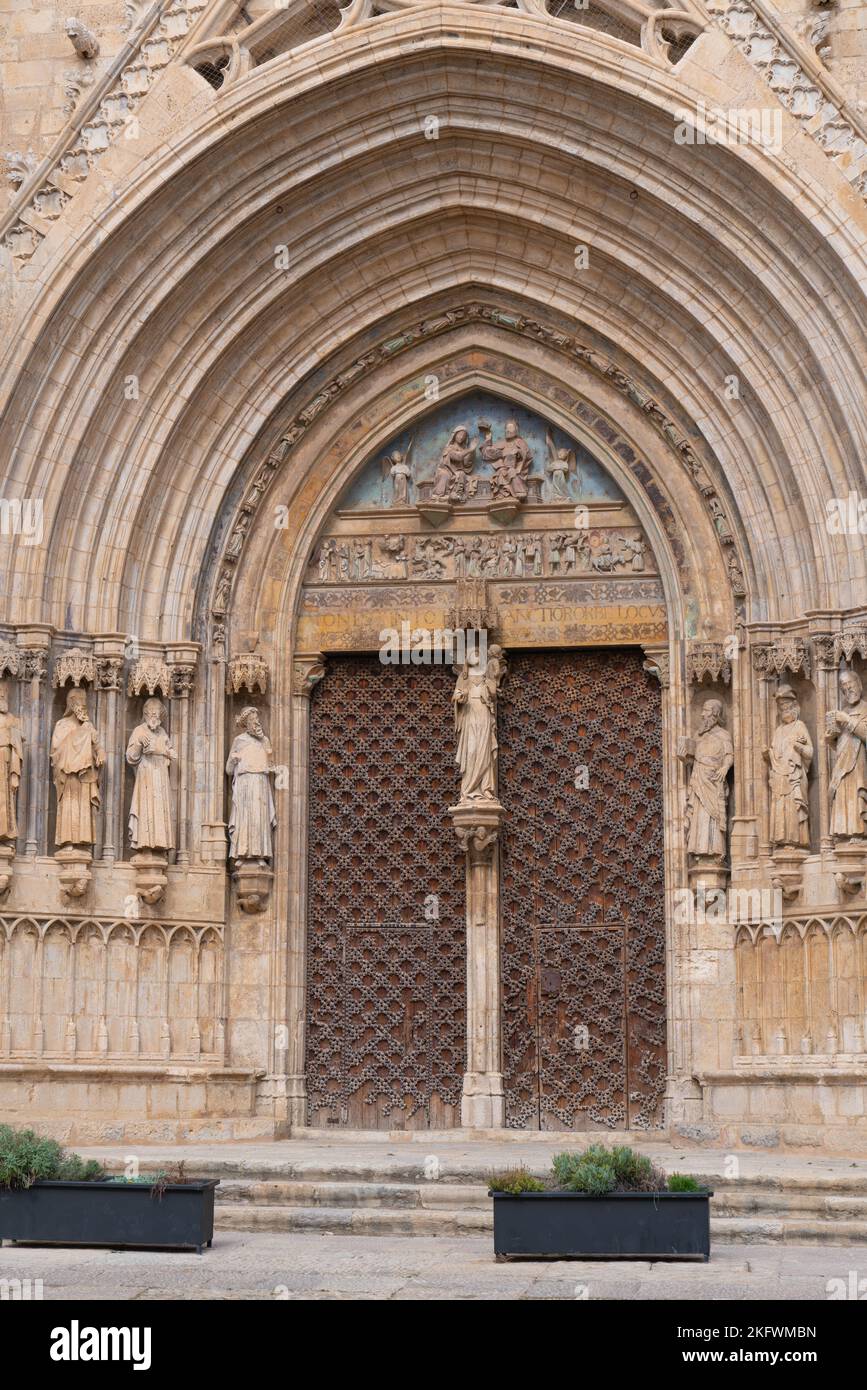 Morella church door Santa Maria la Mayor Castellon province Spain beautiful tourist attraction the historic town Stock Photo