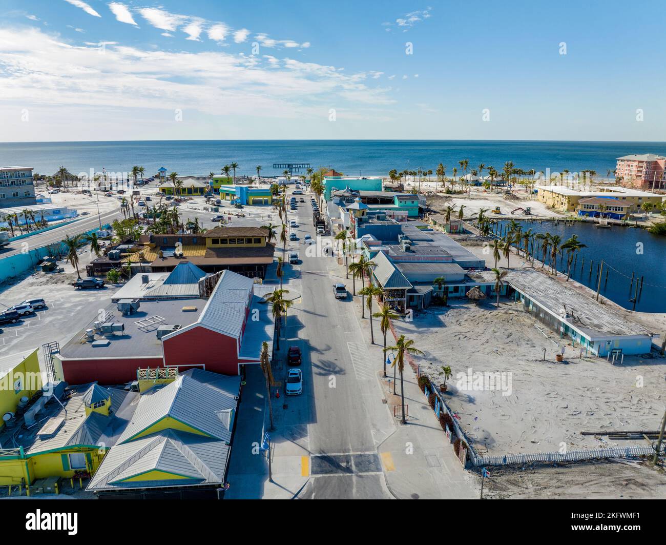 Fort Myers, FL, USA - November 19, 2022: Aerial drone image of Fort Myers FL USA after Hurricane Ian cleanup and recovery Stock Photo