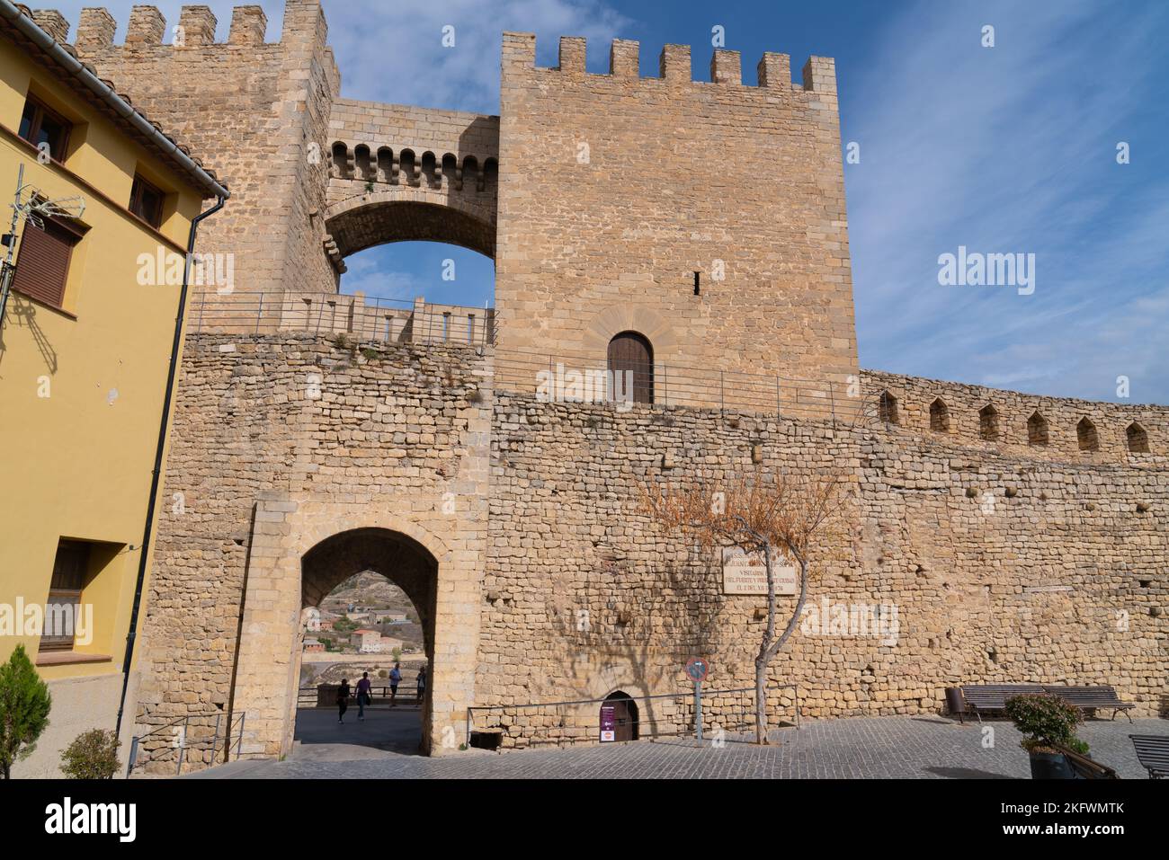 Castle entrance Morella medieval fortification Castellon province Valencian Community, Spain. Stock Photo