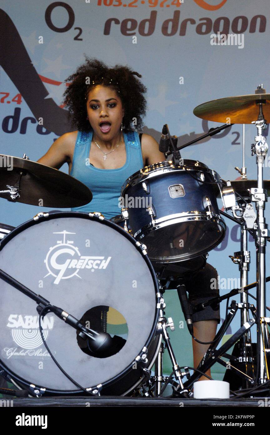 Cherisse Osei, drummer with the FADERS, at Red Dragon Party In The Park ...