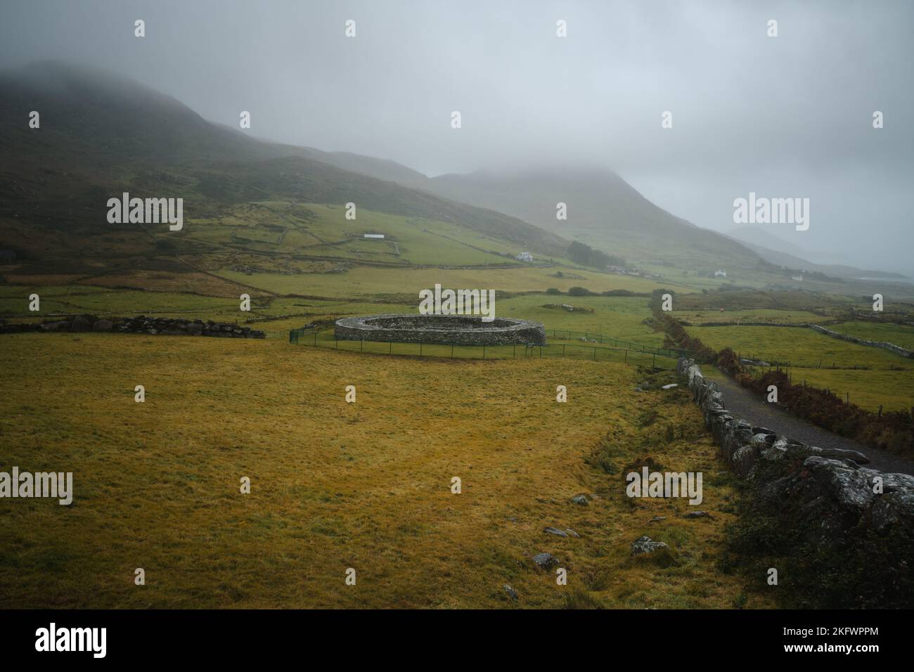 View of the Loher Stone Fort during dramatic rainy weather, Waterville