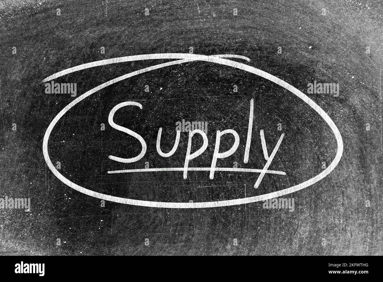 White chalk hand writing in word supply on blackboard background Stock