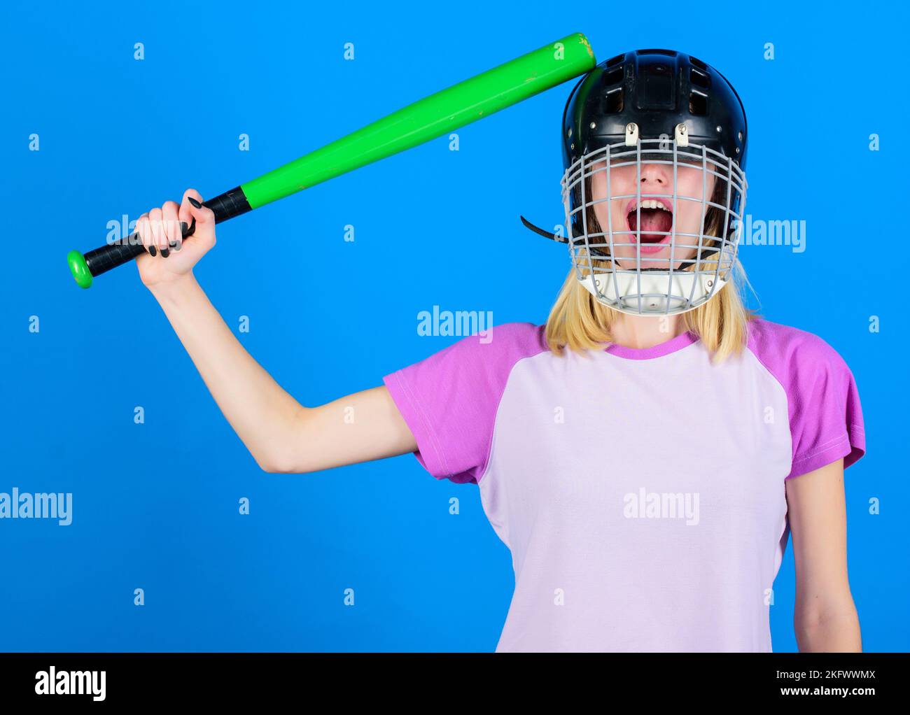 Play game for fun. Woman having fun during baseball game. Girl pretty ...