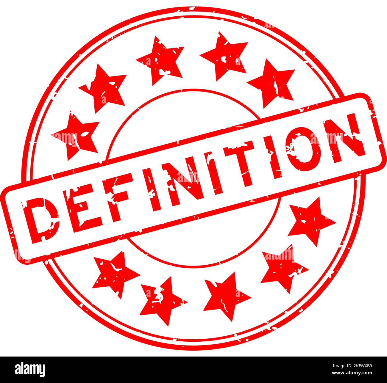 Grunge red definition word with star icon round rubber seal stamp on