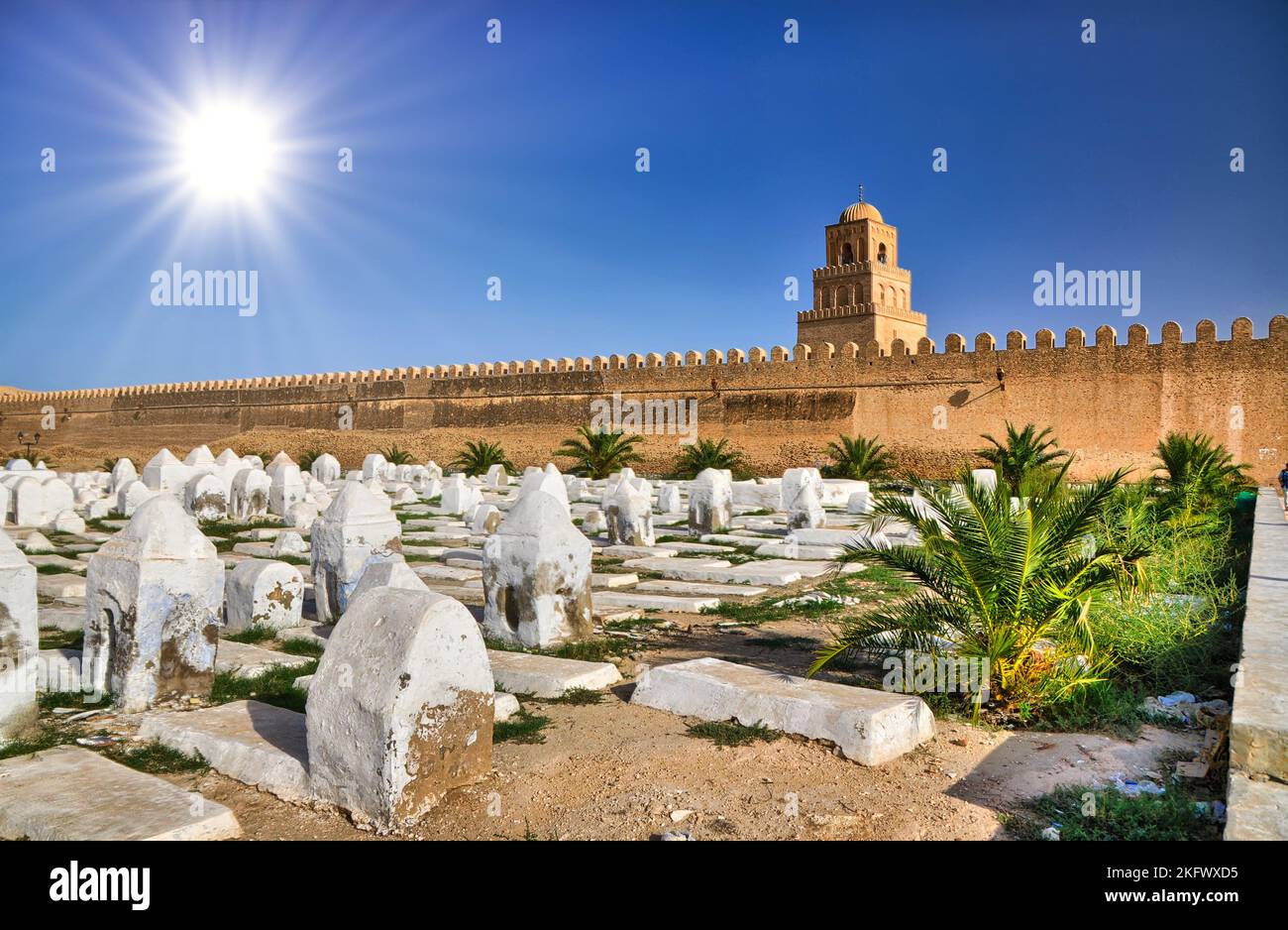 Ancient muslim cemetery near Great Mosque in Kairouan, Sahara Desert, Tunisia, Africa, HDR Stock Photo