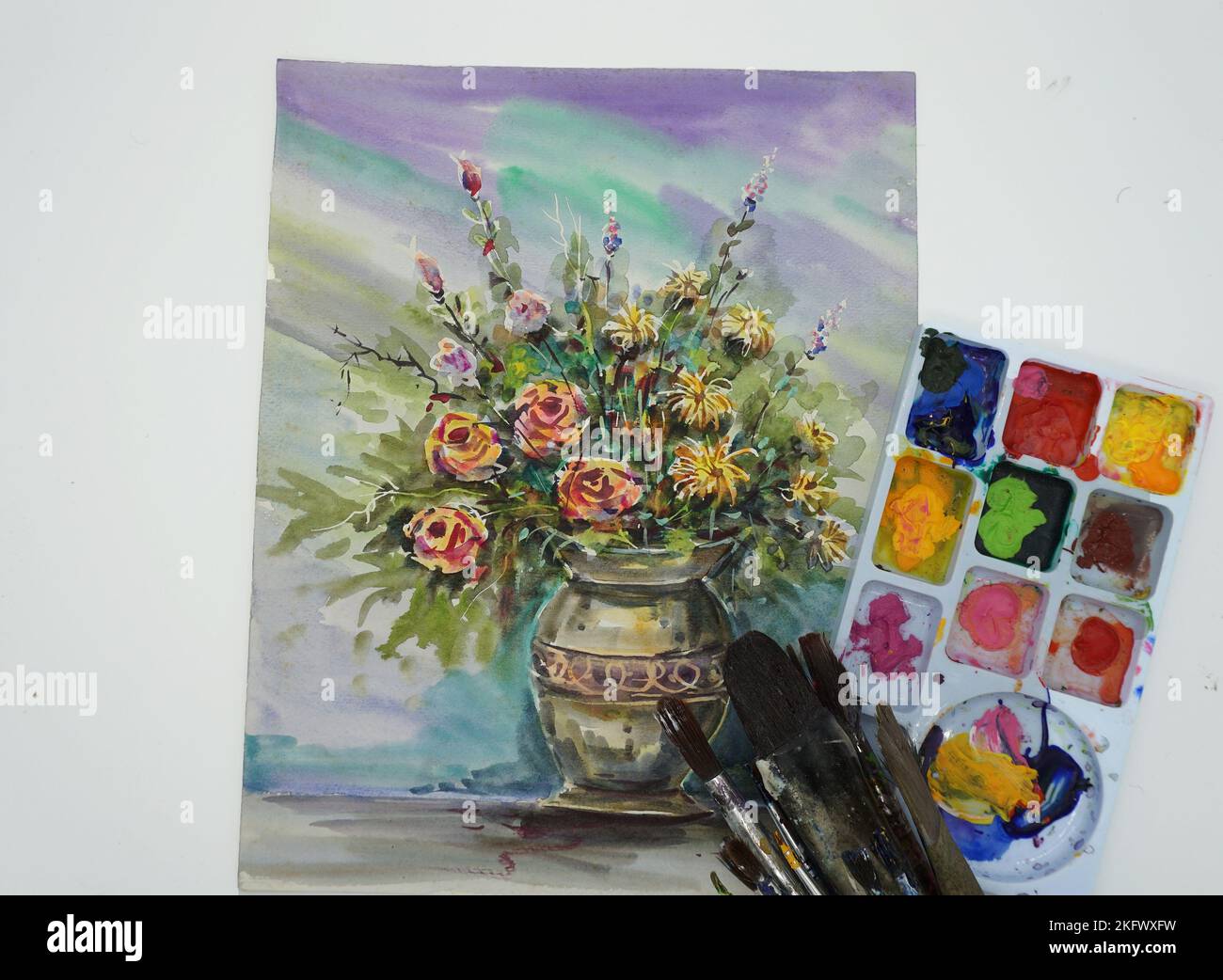 textured colorful abstract oil painting flower background , art supply