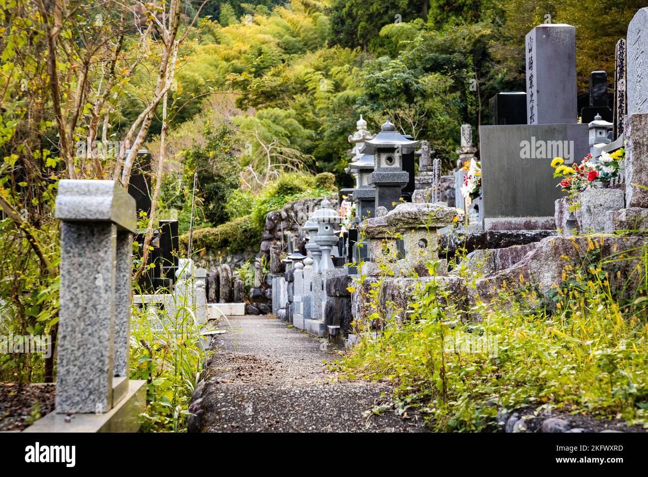 Traditional japanese cemetery tombstones and statues nobody Stock Photo ...