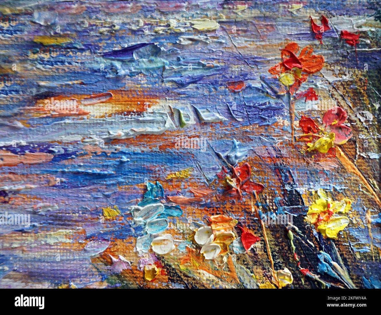 textured colorful abstract oil painting flower background Stock Photo ...