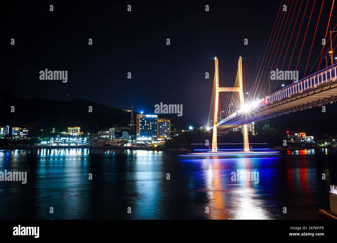 Night View of Yeosu, South Jeolla Province, Korea Stock Photo
