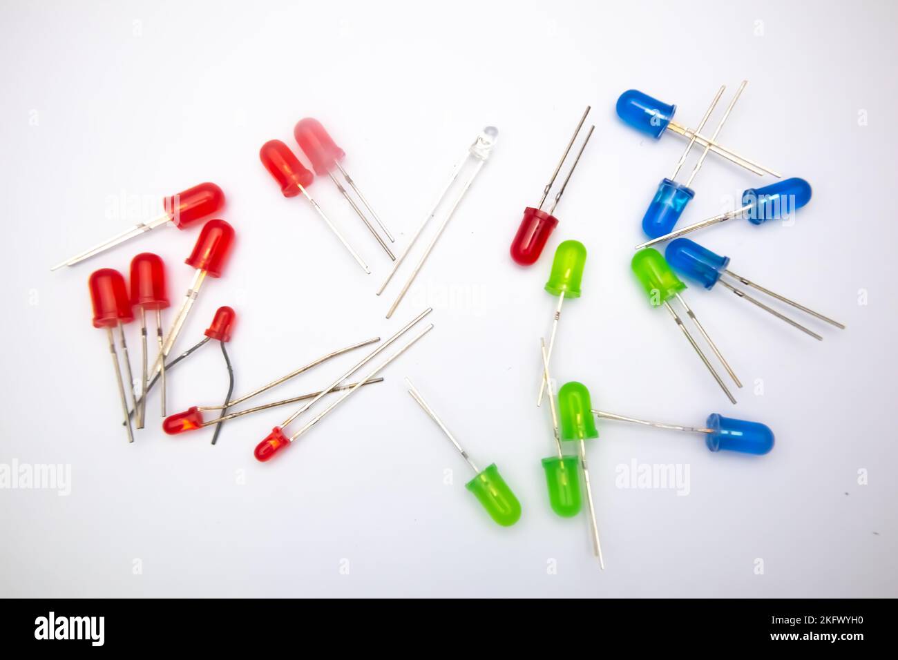 Some LEDs (Light Emitting Diode) are red, green, blue on a white ...