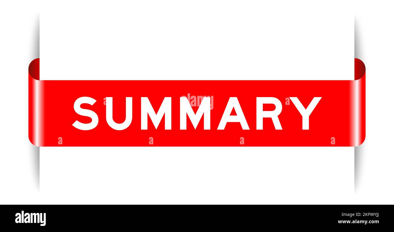 Red color inserted label banner with word summary on white background