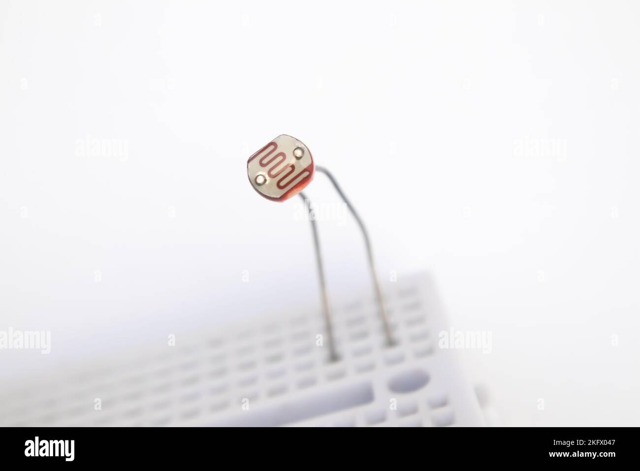 Front view of an LDR (Light Dependent Resistor) embedded in a project