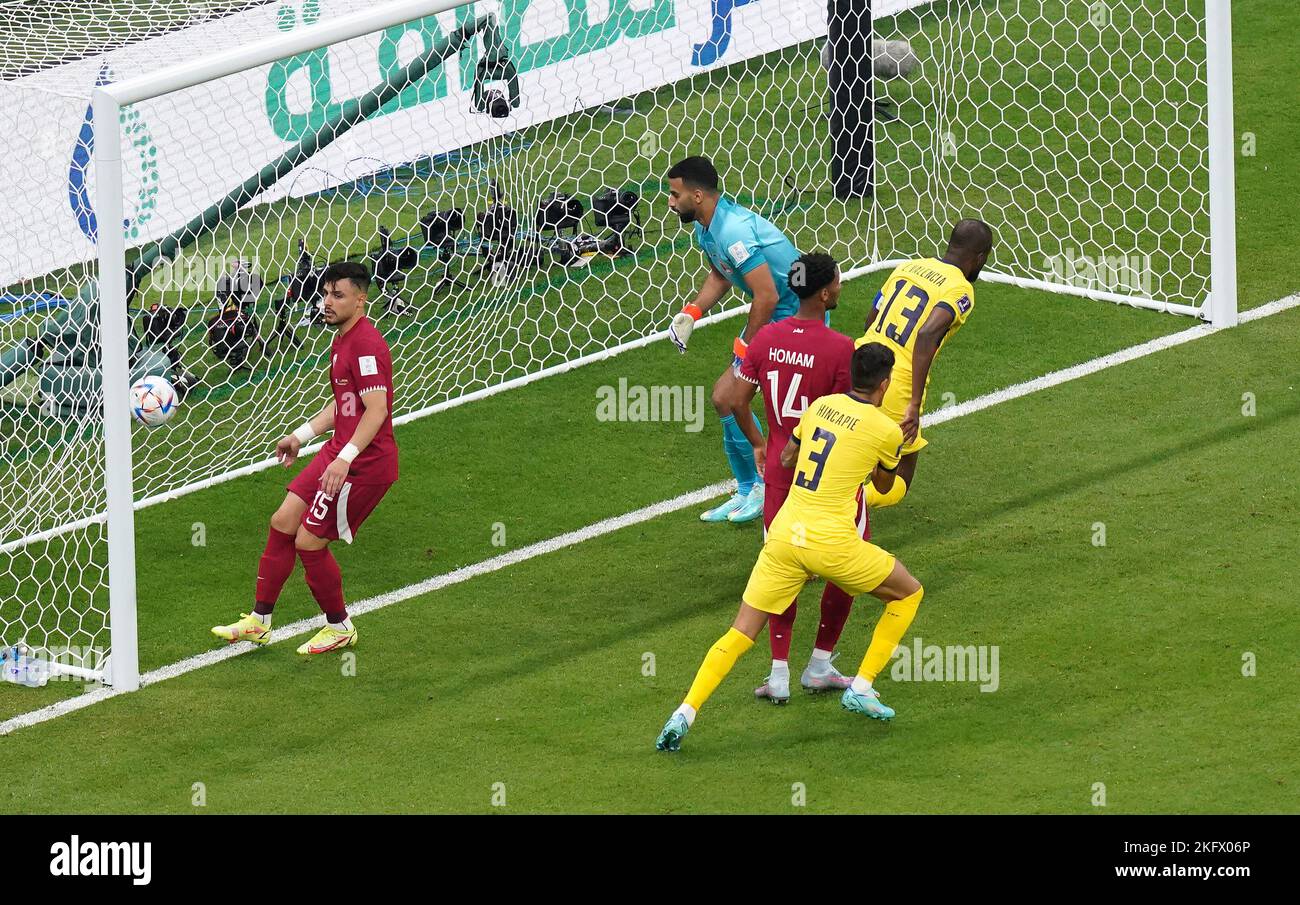 Ecuador's Enner Valencia scores a goal which is later ruled offside during the FIFA World Cup Group A match at the Al Bayt Stadium, Al Khor. Picture date: Sunday November 20, 2022. Stock Photo