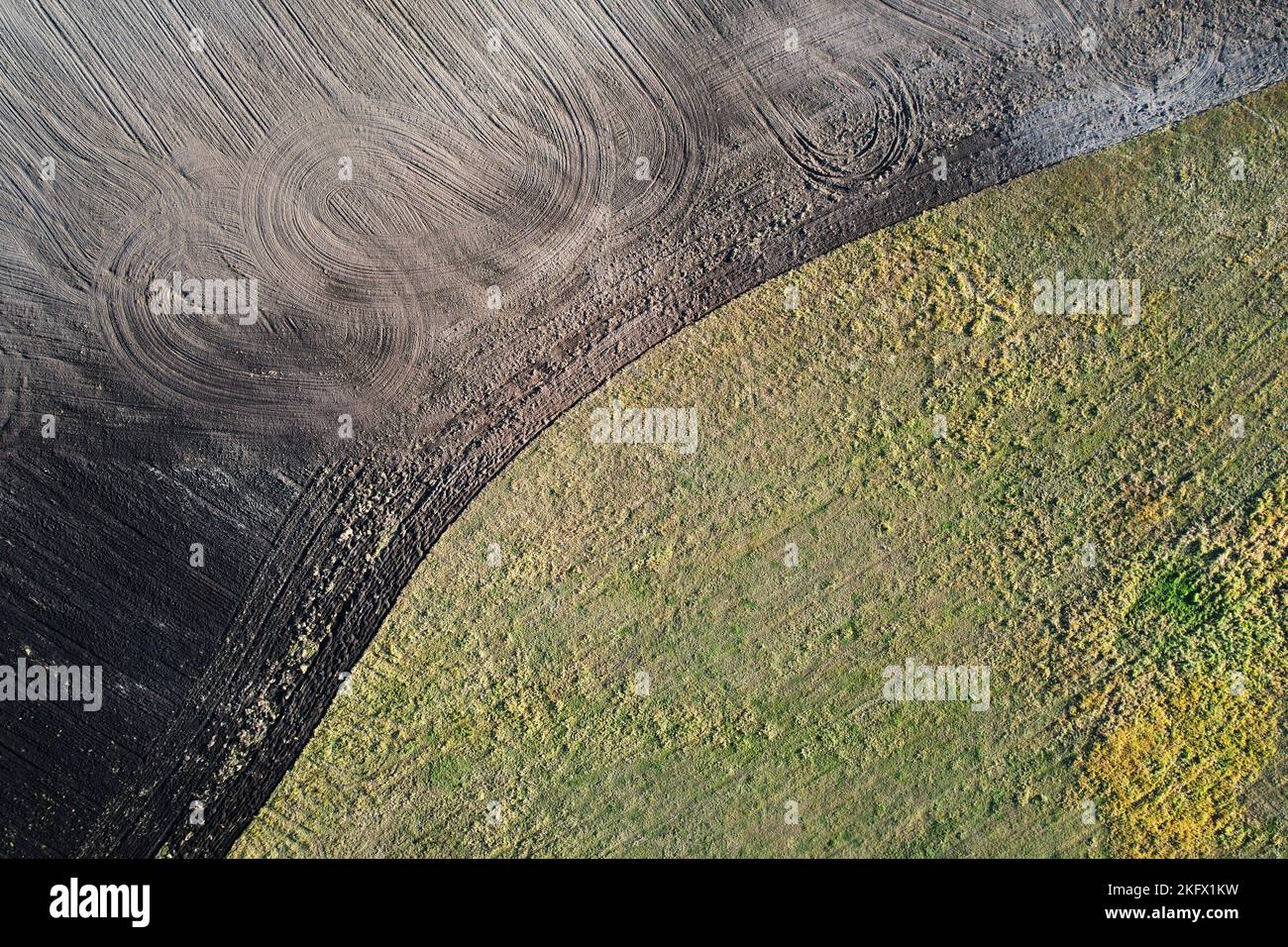 Different type of agriculture fields aerial above drone top view Stock