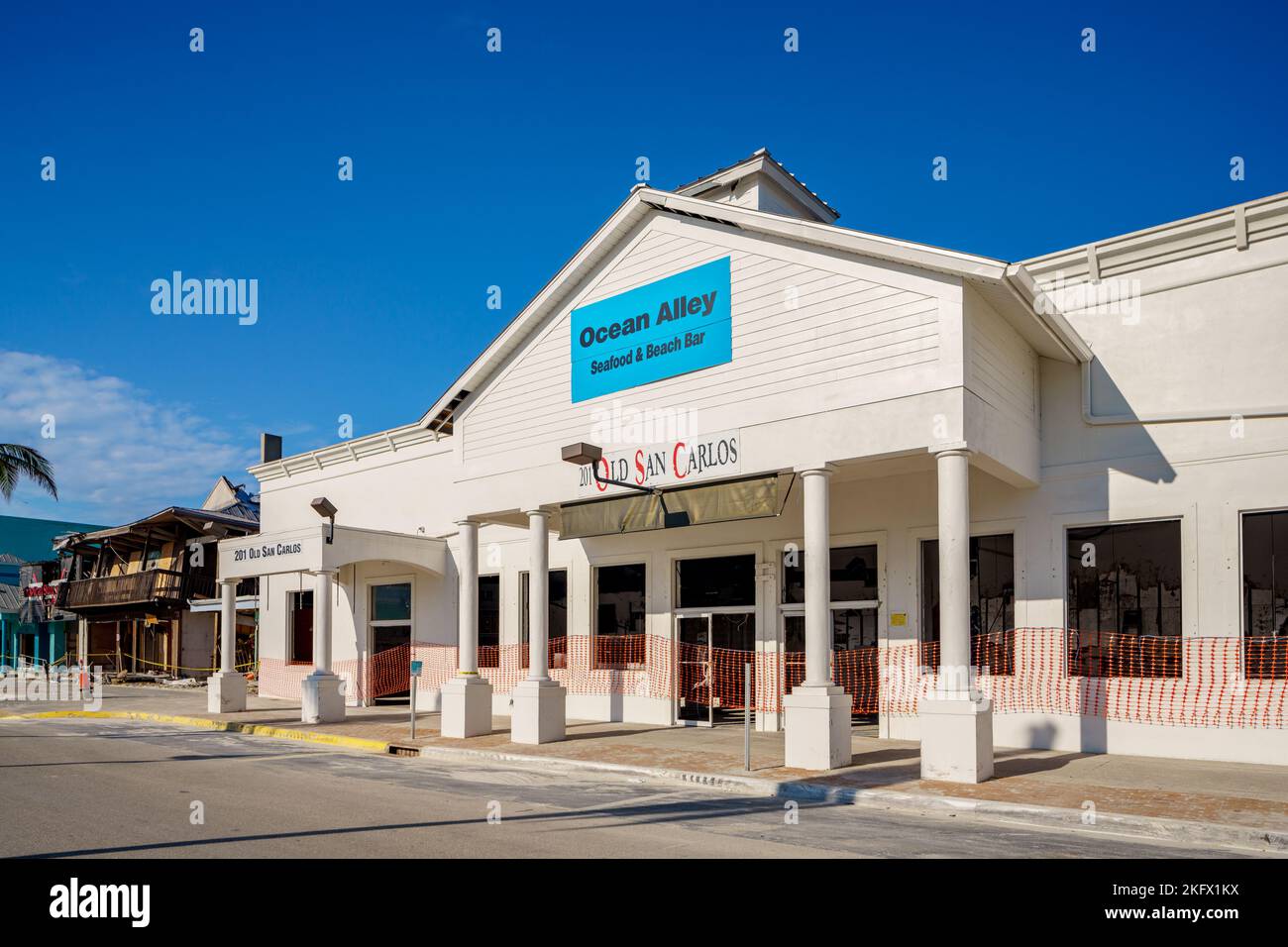 Fort Myers Beach, FL, USA November 19, 2022 Ocean Alley Seafood and Beach Bar closed due to
