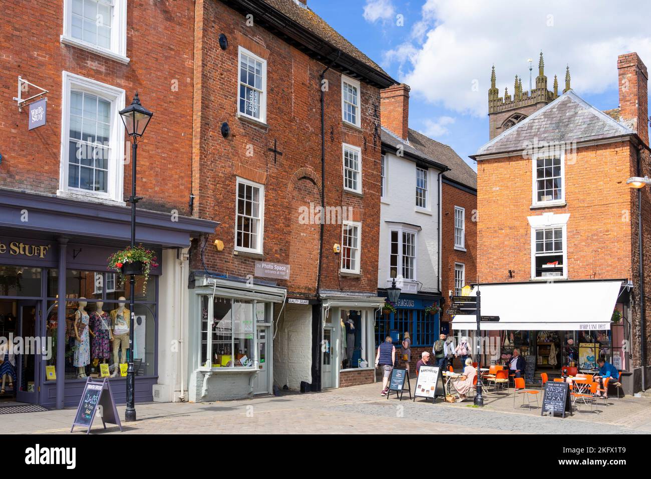 Ludlow Shropshire Ludlow market place and Church street with shops and