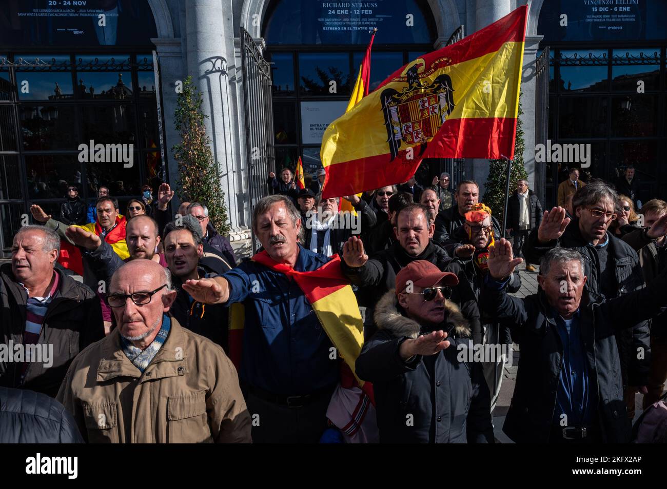 Madrid, Spain. 20th Nov, 2022. People waving pre-constitutional flags ...