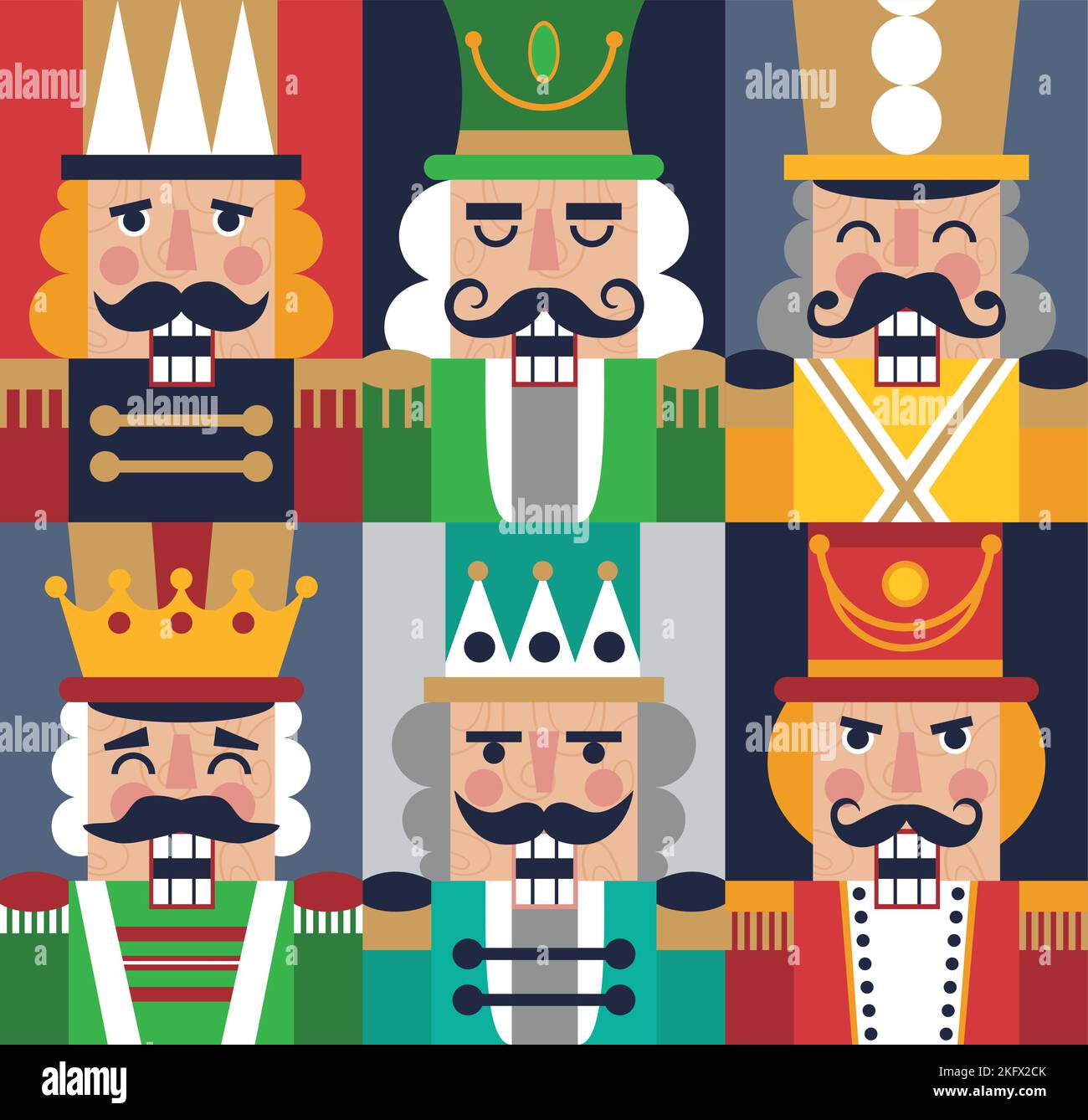 Christmas Nutcrackers Vector Illustration. Seamless new year pattern with toy soldiers. Stock Vector