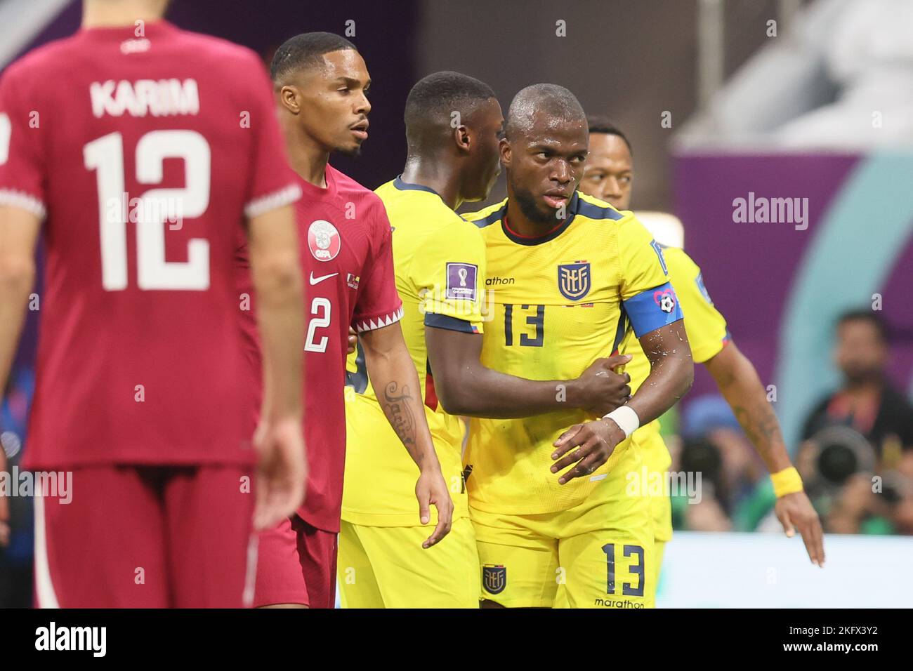 Al Khor, Qatar. 20th Nov, 2022. Ecuador's Enner Valencia celebrates after scoring during a soccer game between Qatar and Ecuador, the opening match of the 2022 FIFA World Cup soccer in Al Khor, State of Qatar on Sunday 20 November 2022. The World Cup is taking place from 20 November to 18 December. BELGA PHOTO BRUNO FAHY Credit: Belga News Agency/Alamy Live News Stock Photo