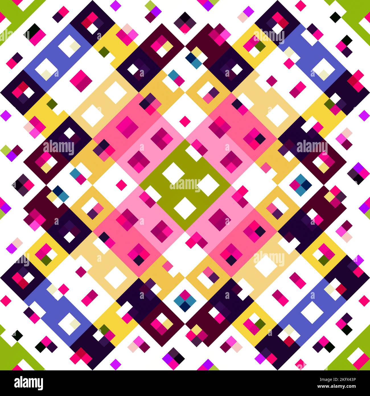Kaleidoscopic geo pixel pattern. Playful fun pink wallpaper. Colorful ...