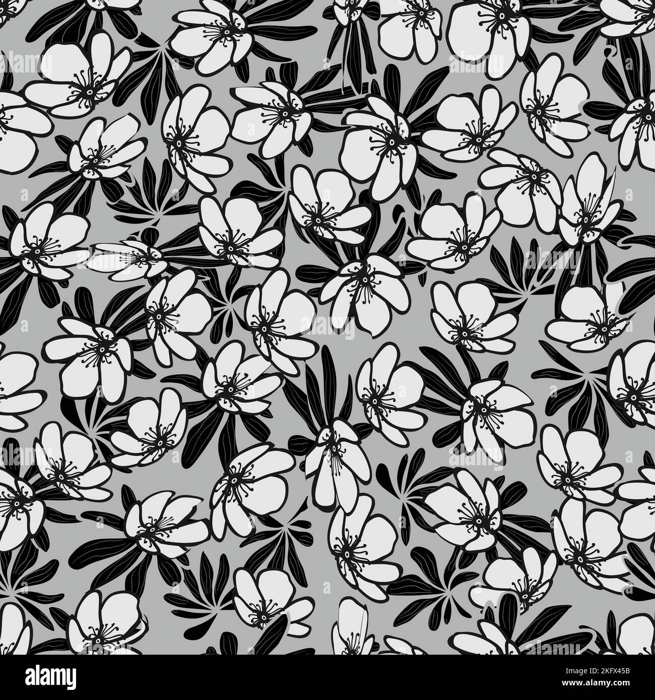 Black and white floral seamless pattern. Seamless backgrounds with hand