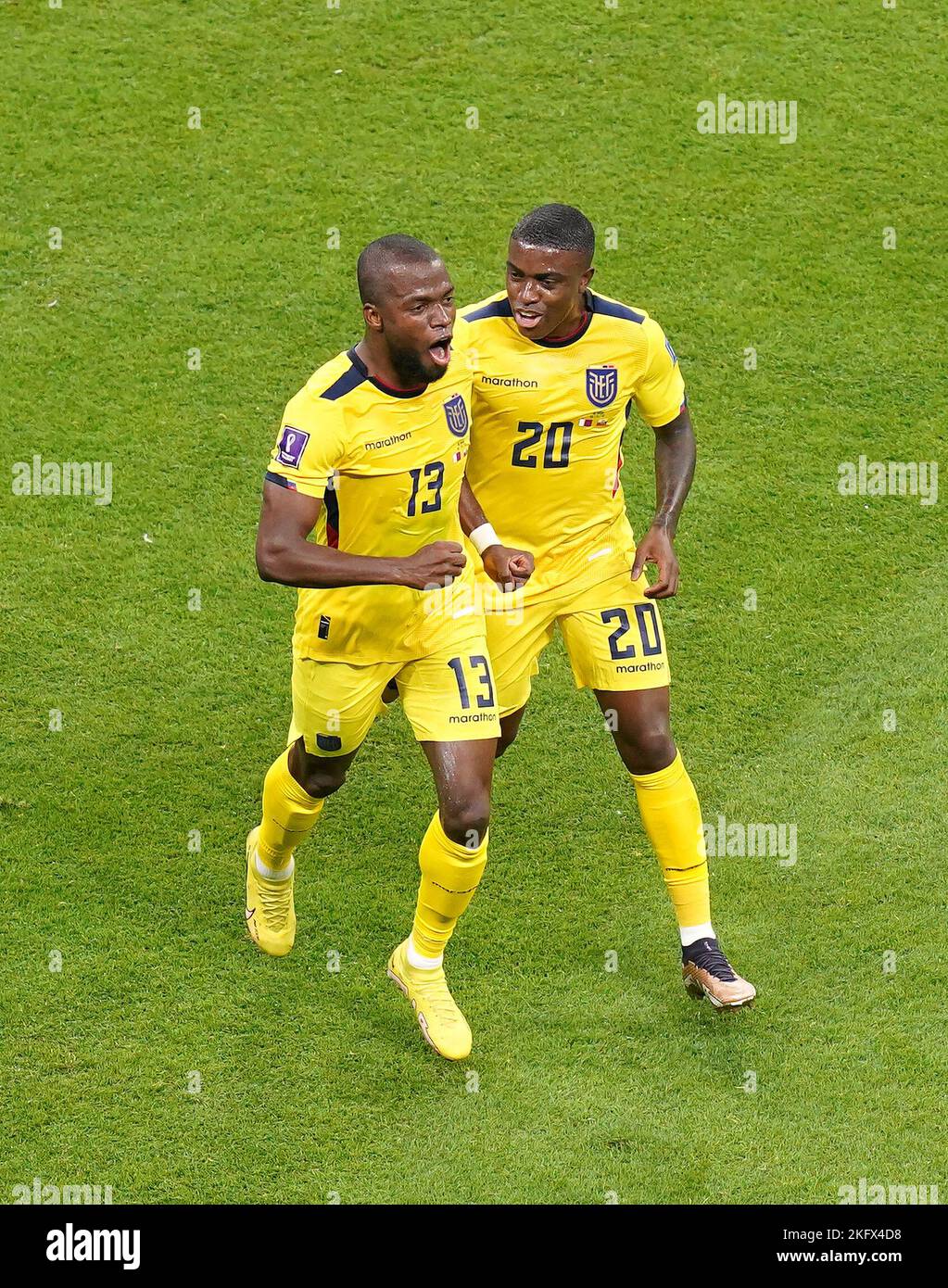 Ecuador's Enner Valencia (left) celebrates scoring their side's second ...