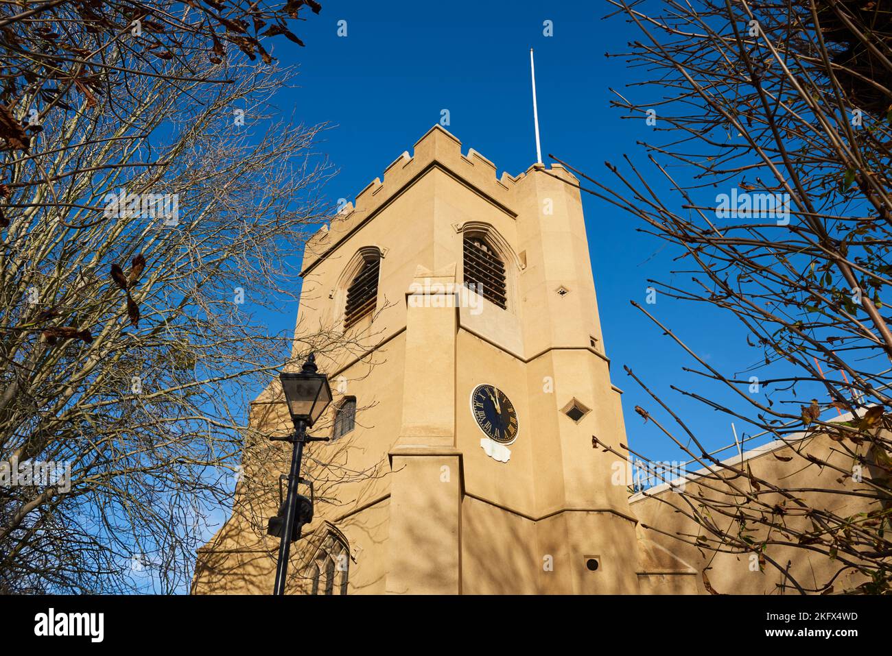 The restored 15th century tower of St Mary's church in Walthamstow village, North East London, UK Stock Photo
