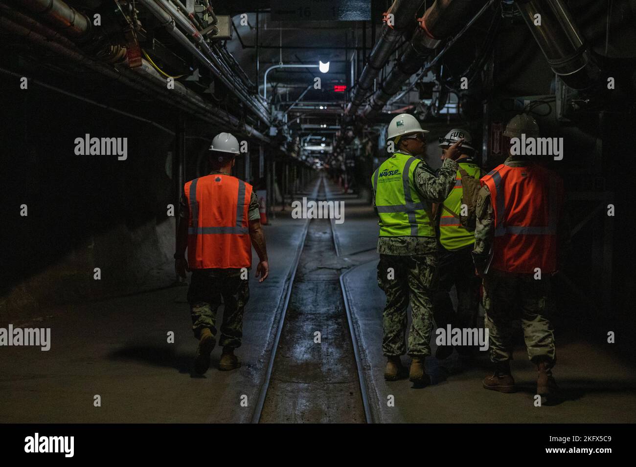 Military personnel conduct a pre-unpacking Safety Walkthrough at the Red Hill Bulk Fuel Storage Facility (RHBFSF) in Halawa, Hawaii, Oct. 12, 2022. Joint Task Force-Red Hill was established by the Department of Defense to ensure the safe and expeditious defueling of the RHBFSF. Stock Photo