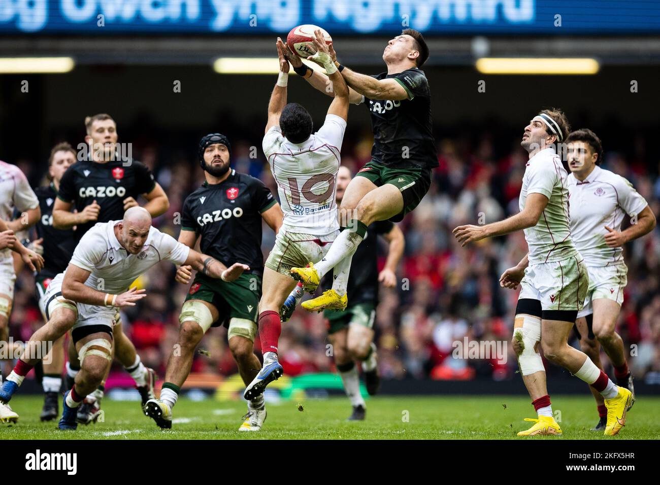 Josh Adams of Wales and Tedo Abzhandadze of Georgia during the 2022 ...