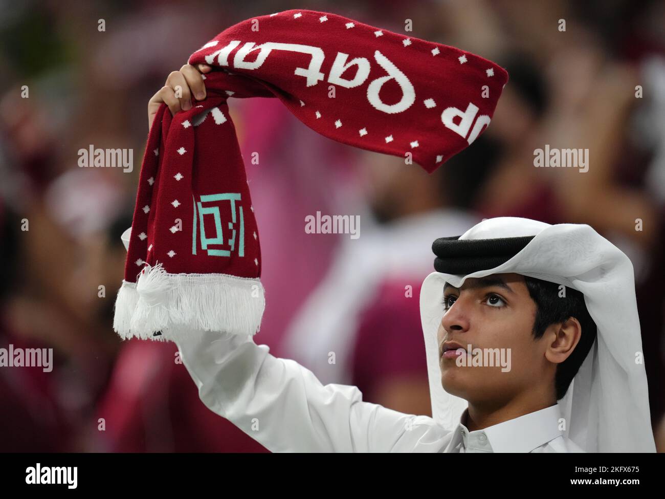 A fan of Qatar in the stands during the FIFA World Cup Group A match at the Al Bayt Stadium in Al Khor, Qatar. Picture date: Sunday November 20, 2022. Stock Photo