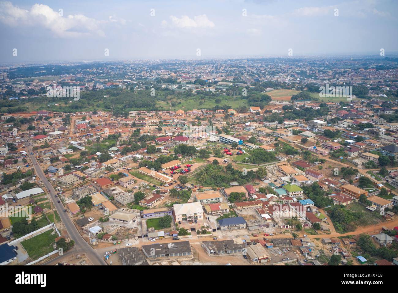 An aerial view of the skyline of the town of Kumasi, Ghana Stock Photo