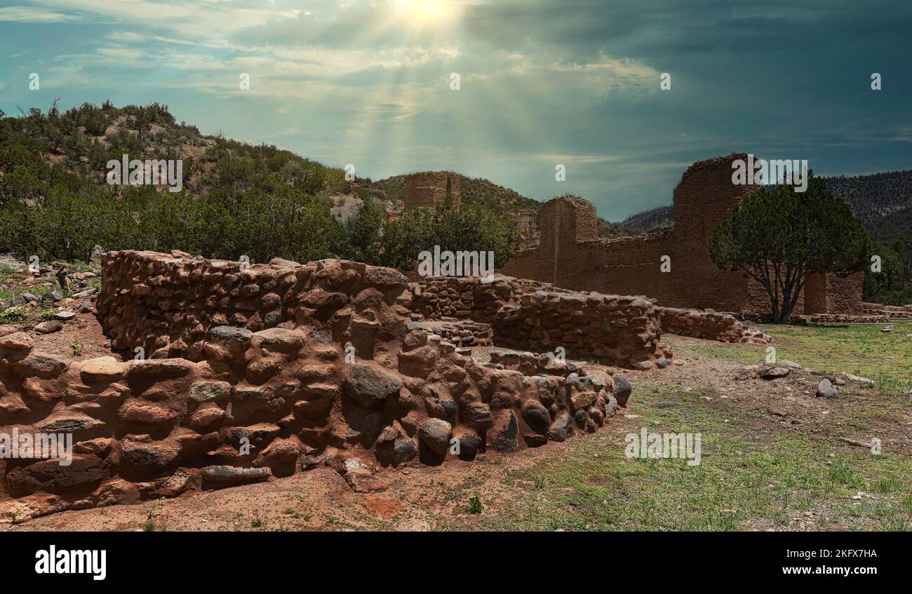 Ruins of the San José de los Jemez Mission near the mouth of Church Canyon in New Mexico Stock Photo