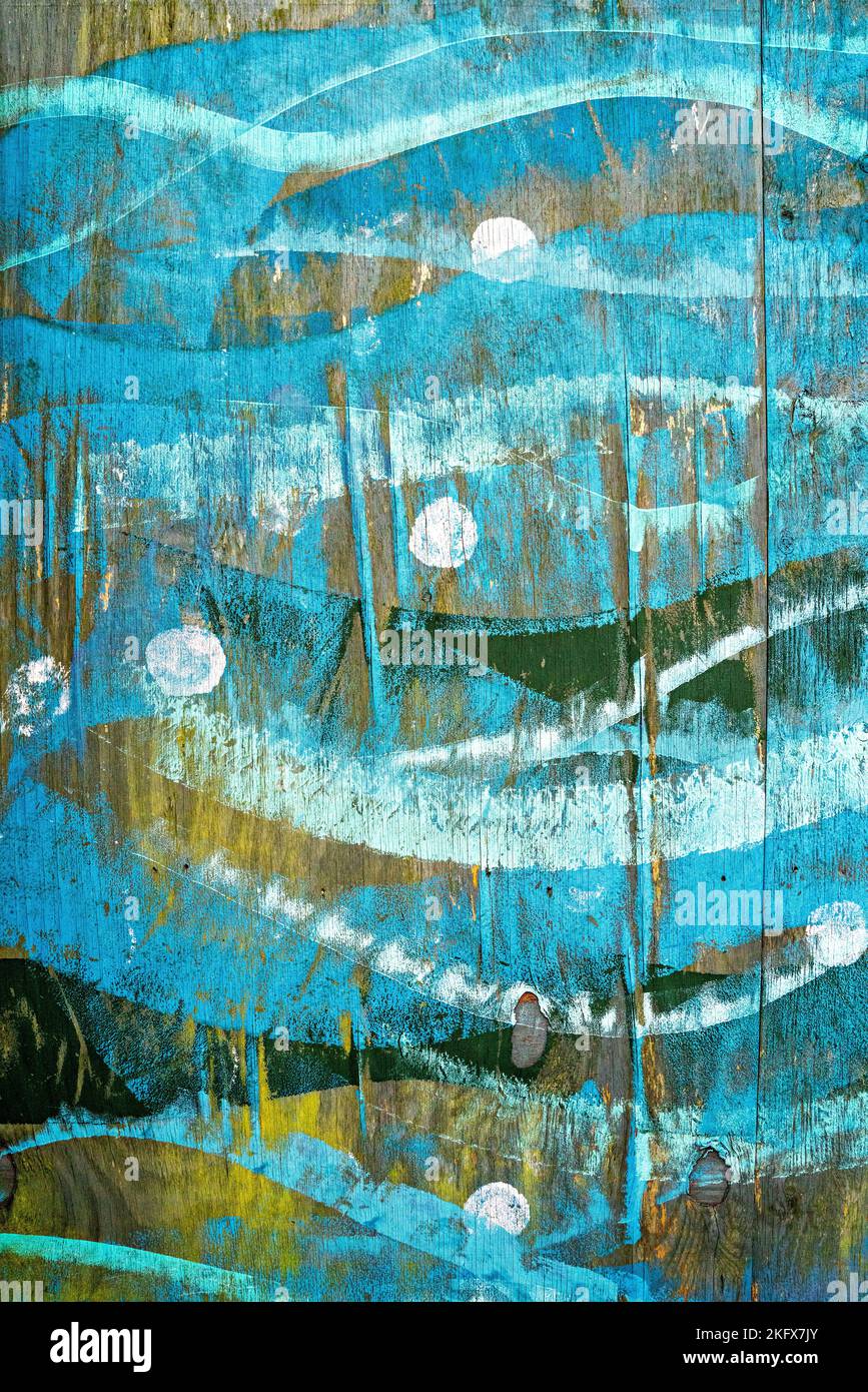 Wave patterns painted on wooden fence Stock Photo - Alamy