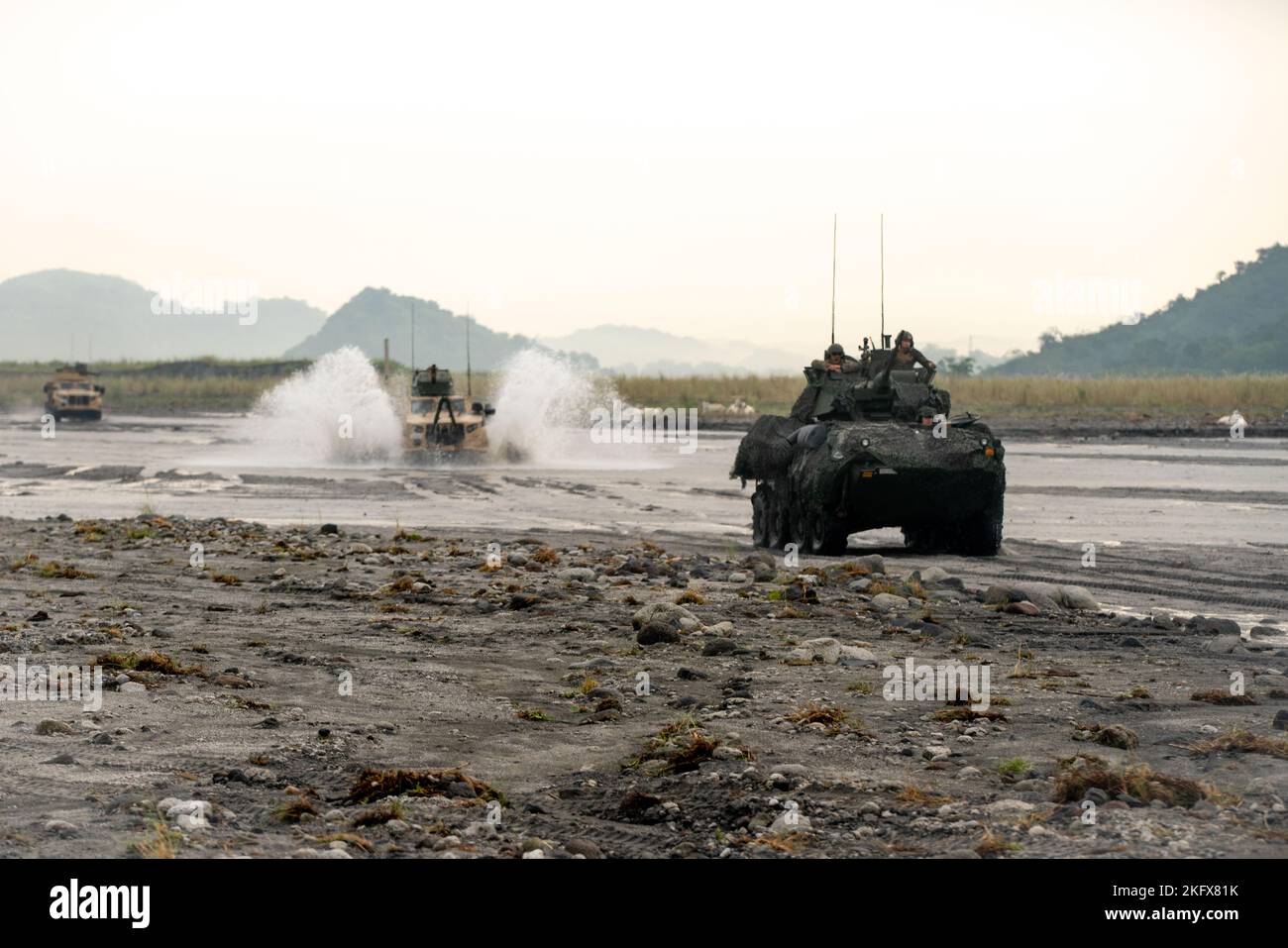 Philippine and U.S. Marines with Battalion Landing Team 2d Battalion, 5th Marines, 31st Marine Expeditionary Unit, participate in a combined arms live-fire event during KAMANDAG 6 at Colonel Ernesto Rabina Air Base, Philippines, Oct. 13, 2022. KAMANDAG is an annual bilateral exercise between the Armed Forces of the Philippines and U.S. military designed to strengthen interoperability, capabilities, trust, and cooperation built over decades of shared experiences. Stock Photo