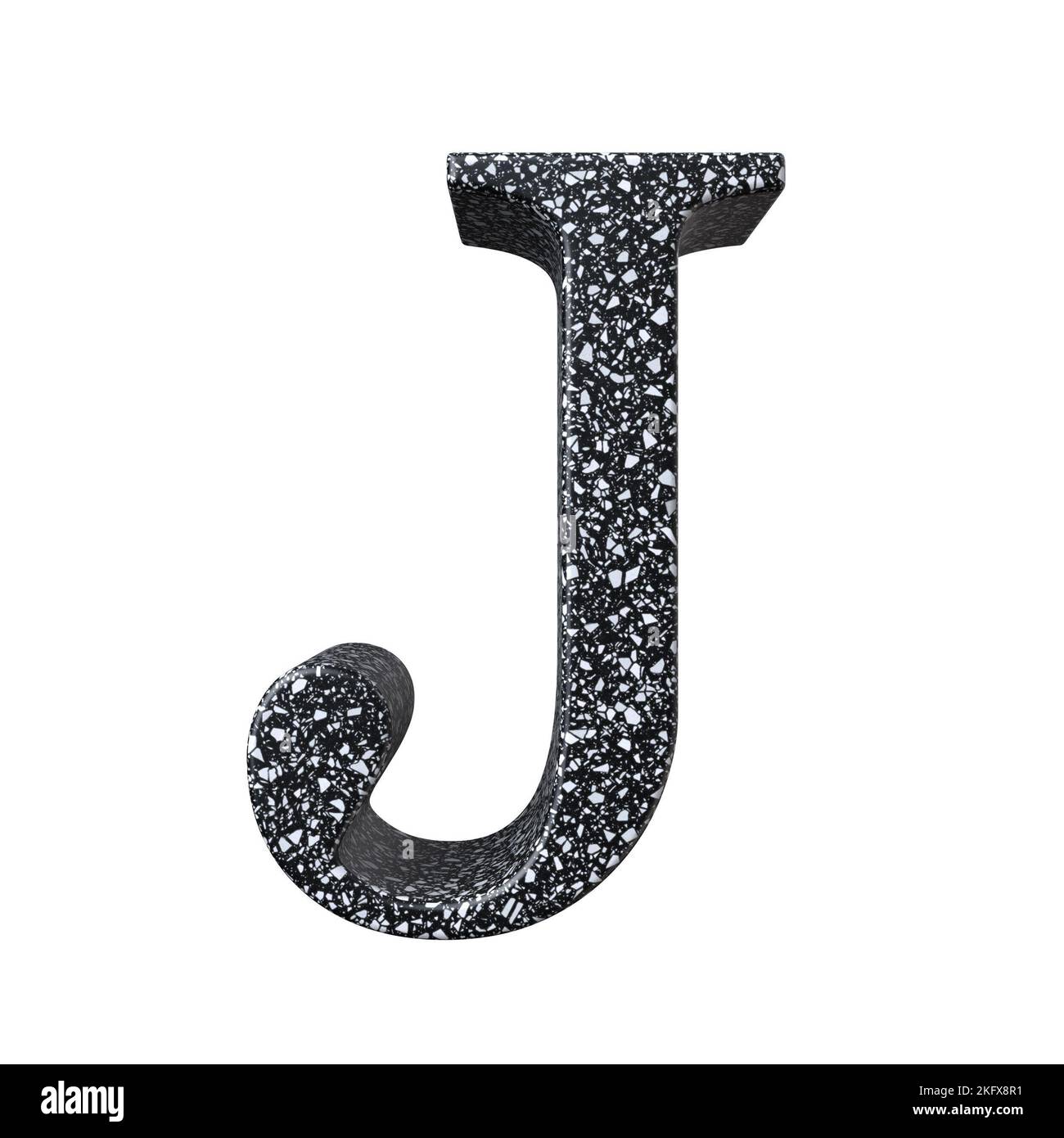 A 3D rendered J letter of granite material isolated on the white background Stock Photo