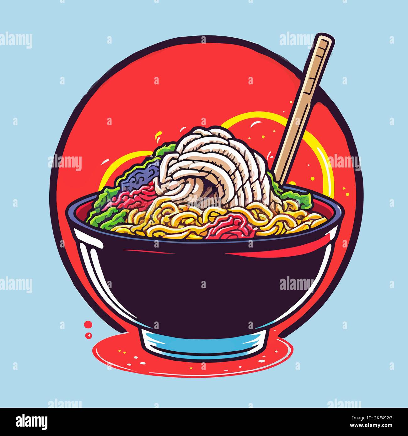 Illustration of Japanese Ramen noodles Bowl in Cartoon Style for mascot